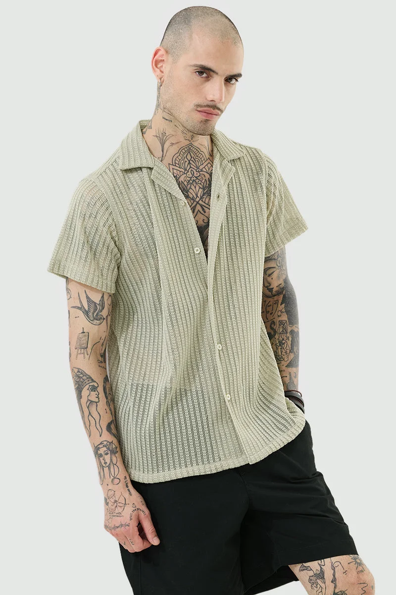 SNITCH Light Green Textured Box Fit Crochet Shirt